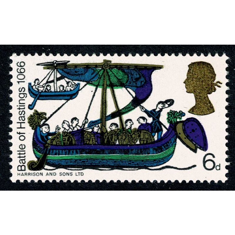 1966 Battle of Hastings 6d (ord). "leaching" of violet colour. SG 711 var