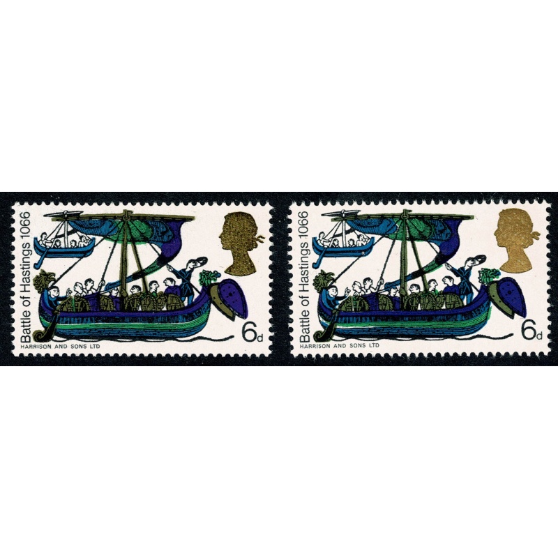 1966 Battle of Hastings 6d (ord). "leaching" of violet colour. SG 711 var