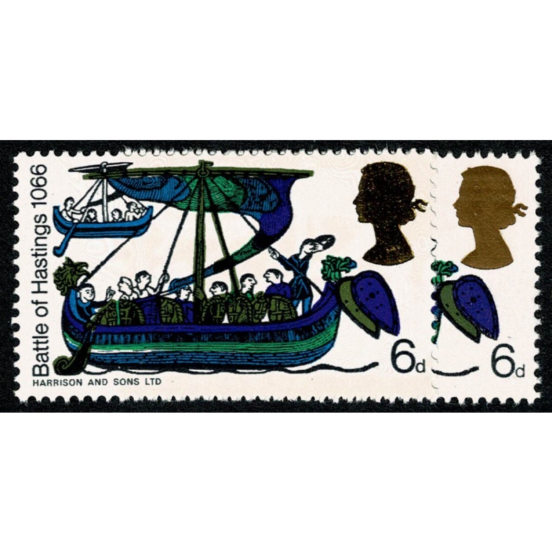 1966 Hastings 6d (ord). Pair of stamps with "bronze" and "yellow" Queen's heads