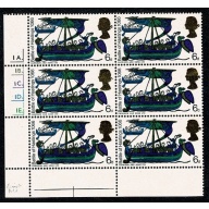 1966 Hastings 6d (ord). Cyl 1A 1B 1C 1D 1E dot  block of 6. (yellow gold head)