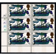 1966 Hastings 6d (phos). Cyl 1A 1B 1C 1D 1E no dot  block of 6. (bronze gold head)