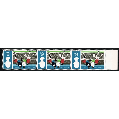 1966 World Cup 6d (ord). WATERMARK INVERTED. Unmounted Mint strip of 3. SG 694Wi