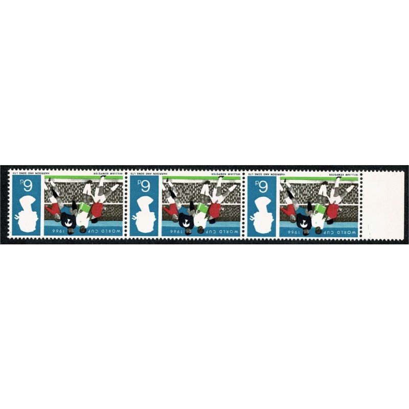 1966 World Cup 6d (ord). WATERMARK INVERTED. Unmounted Mint strip of 3. SG 694Wi