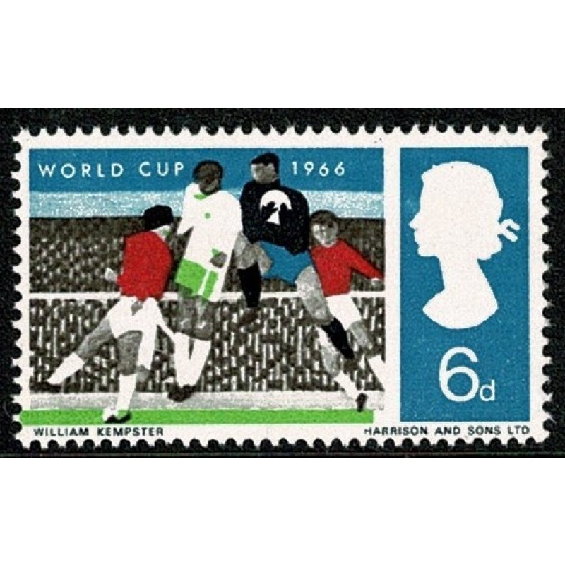 1966 World Cup 6d (ord). SHIFT OF GREEN. SG 694 var