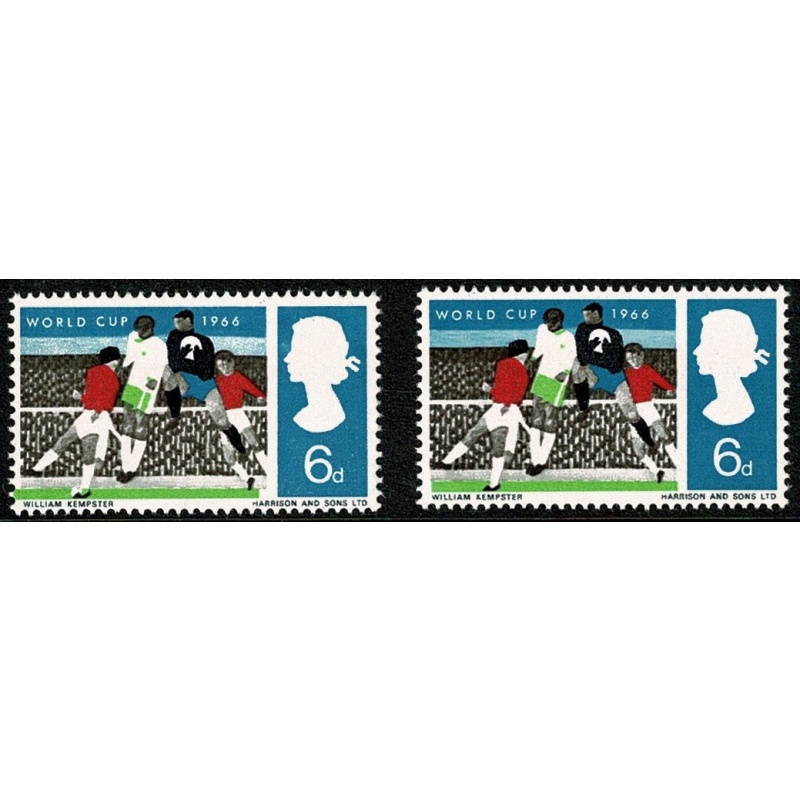 1966 World Cup 6d (ord). SHIFT OF GREEN. SG 694 var
