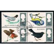 1966 Birds 4d (phos). Se-tenant block. Superb Used. SG 696p/699p