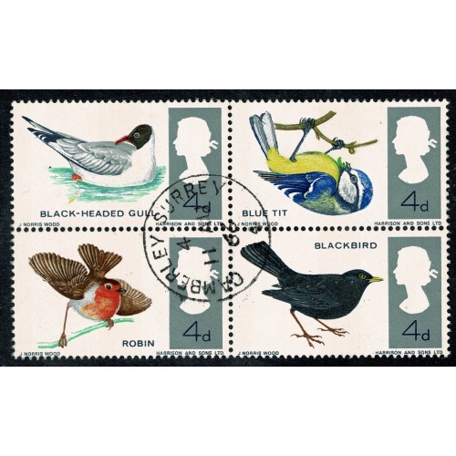 1966 Birds 4d (phos). Se-tenant block. Superb Used. SG 696p/699p