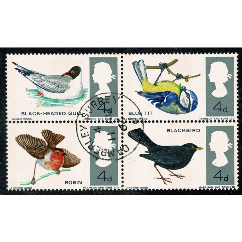 1966 Birds 4d (phos). Se-tenant block. Superb Used. SG 696p/699p