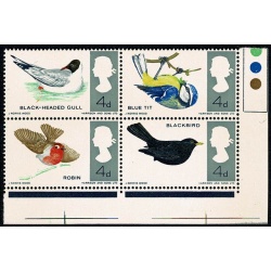 1966 Birds 4d (ord). MISSING REDDISH BROWN. Traffic light block. SG 698/99j