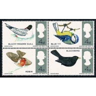 1966 Birds 4d (ord). MISSING REDDISH BROWN. Unmounted folded block. SG 698/699j