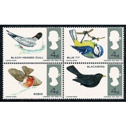 1966 Birds 4d (ord). MISSING REDDISH BROWN. Unmounted folded block. SG 698/699j