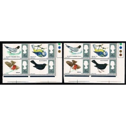 1966 Birds 4d (phos). MISSING REDDISH BROWN. Traffic light block. SG 698/99pj