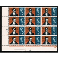 1966 Burns 1/3 (ord). Cyl. 2A 1B 1C no dot block of 12. Perf. Type F  (P/E)