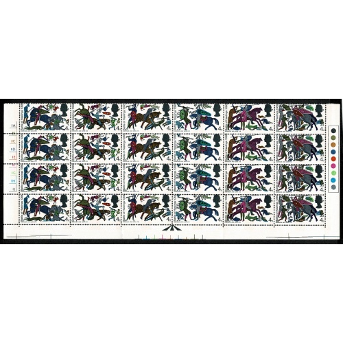 1966 Battle of Hastings 4d (phos). Cylinder 1A 1B 1C 1D 1E 1F 1G 1H 1J no dot block of 24. SG 705p-710p1p