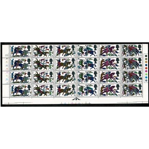 1966 Battle of Hastings 4d (ord). Cylinder 2A 1B 1C 1D 1E 1F 1G 1H 1J no dot block of 24. SG 705-710