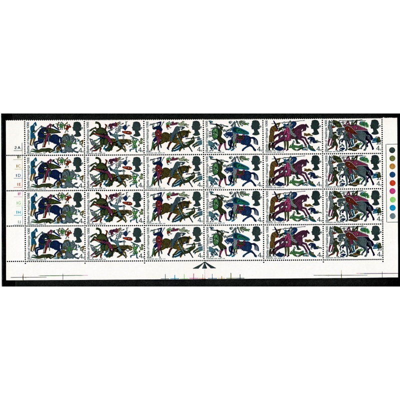 1966 Battle of Hastings 4d (ord). Cylinder 2A 1B 1C 1D 1E 1F 1G 1H 1J no dot block of 24. SG 705-710