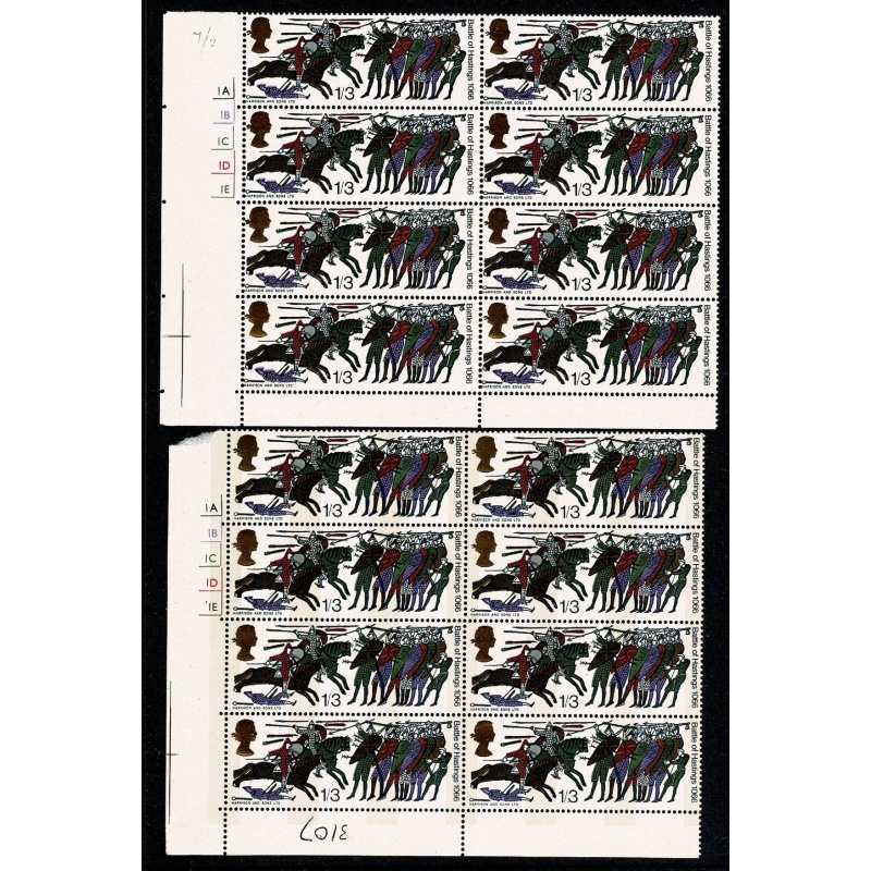 1966 Hastings 1/3 Ordinary & Phosphor cylinder blocks. Listed variety "club flaw".