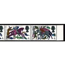 1966 Battle of Hastings (ord).  4d s/t strip SHIFT OF GREY. SG 705-712 var