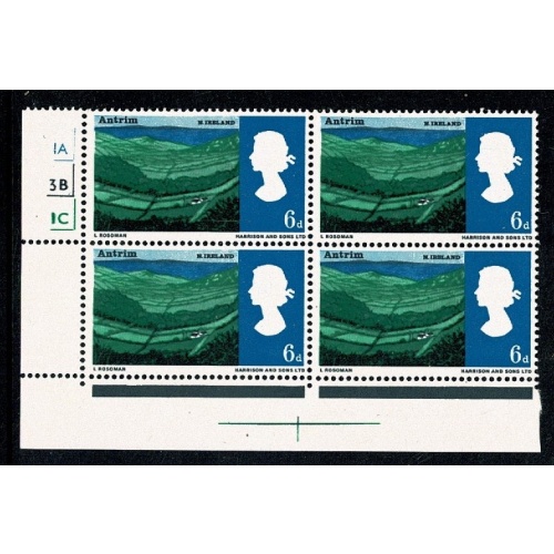 1966 Landscapes 6d (ord). Cylinder 1A 3B 1C no dot block of four. SG 690