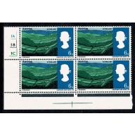 1966 Landscapes 6d (ord). Cylinder 1A 3B 1C no dot block of four. SG 690