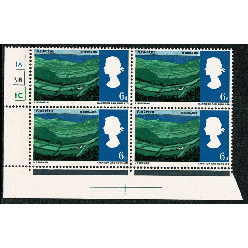 1966 Landscapes 6d (phos). Cylinder 1A 3B 1C no dot block of four.