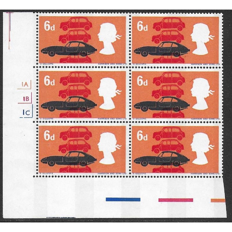 1966 Technology 6d (phos) PHOSPHOR BANDS ON GUMMED SIDE. Cylinder block.