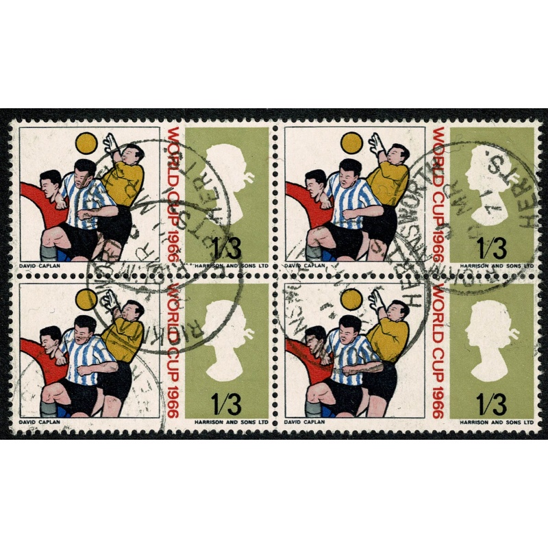 1966 World Cup (ord) 1/3 value. Fine Used block of 4. SG 695