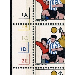 1966 World Cup 1/3 (phos). Cyl.  1A 1B 1C 1D 2E no dot block of six. With listed variety and small blue shift.