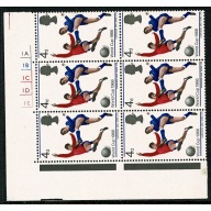 1966 World Cup 4d (ord). Cyl. 1A 1B 1C 1D 1E no dot block of six