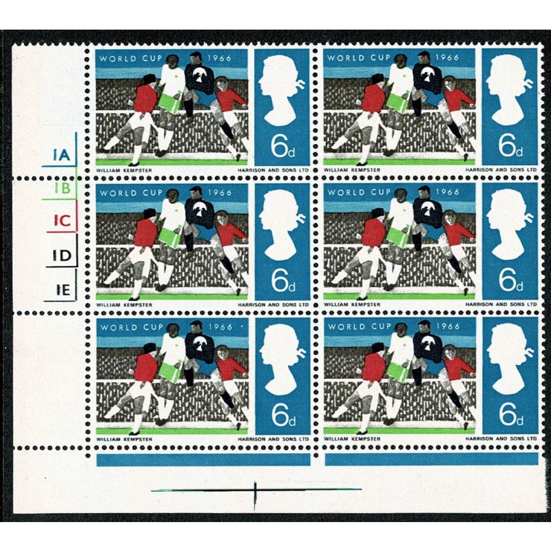 1966 World Cup 6d (ord). Cyl. 1A 1B 1C 1D 1E no dot Perf Type F (P/E).