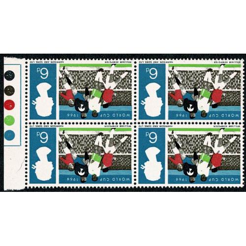1966 World Cup 6d (ord). WATERMARK INVERTED. Marginal block of four. SG 694Wi