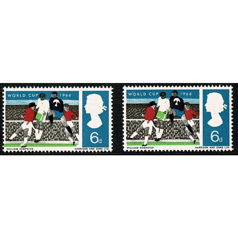 1966 World Cup 6d (ord). SHIFT OF GREEN. SG 694 var