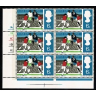 1966 World Cup 6d (phos). Cyl.  1A 1B 1C 1D 1E no dot block of six.