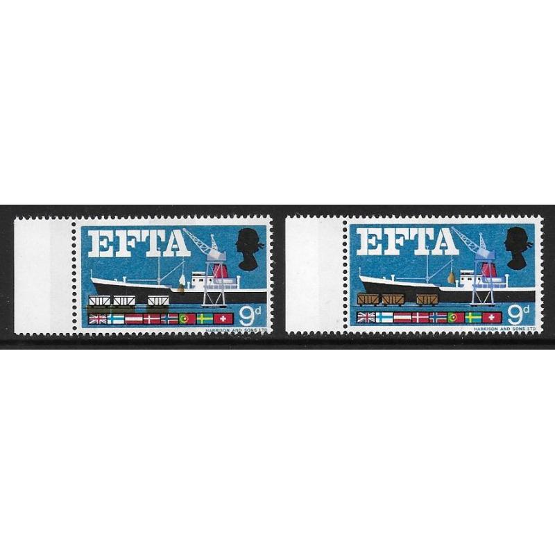 1967 EFTA 9d (phos). DOWNWARD SHIFT OF BROWN. SG 715p var