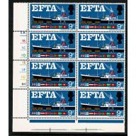 1967 EFTA 9d (ord). Cyl. 1A 1B 1C 1D 1E 1F 1G 1H no dot block of eight