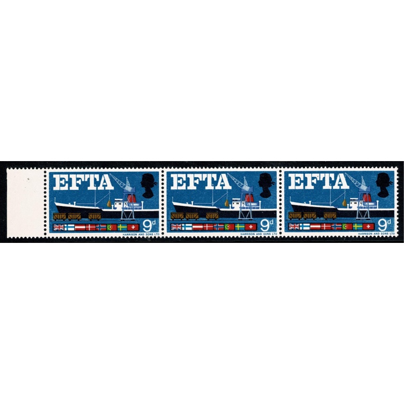 1967 EFTA 9d (ord). Listed variety "Quay flaw". SG Spec. W111h.