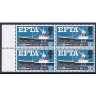 1967 EFTA 9d (ord). Error MISSING LILAC block of four. SG 715b