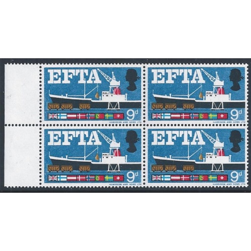 1967 EFTA 9d (ord). Error MISSING LILAC block of four. SG 715b