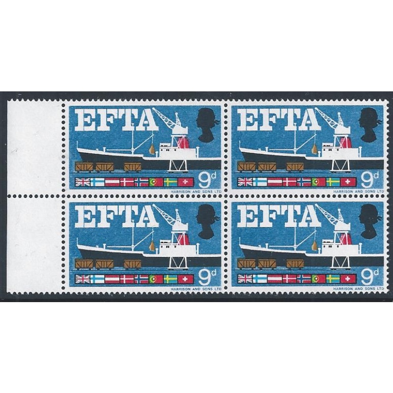 1967 EFTA 9d (ord). Error MISSING LILAC block of four. SG 715b