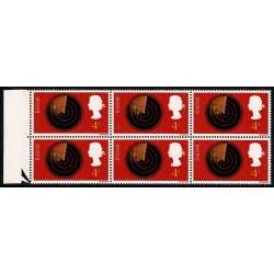 1967 Discovery & Invention 4d. "Scale break" variety positional block. SG 752a, plus used example