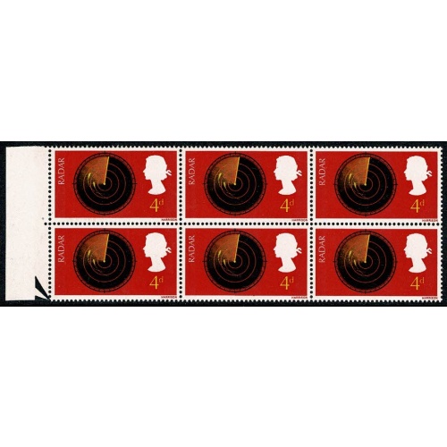 1967 Discovery & Invention 4d. "Scale break" variety positional block. SG 752a, plus used example