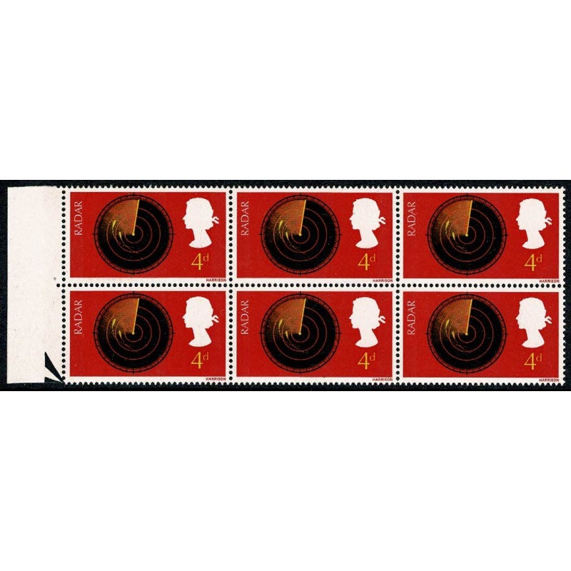 1967 Discovery & Invention 4d. "Scale break" variety positional block. SG 752a, plus used example