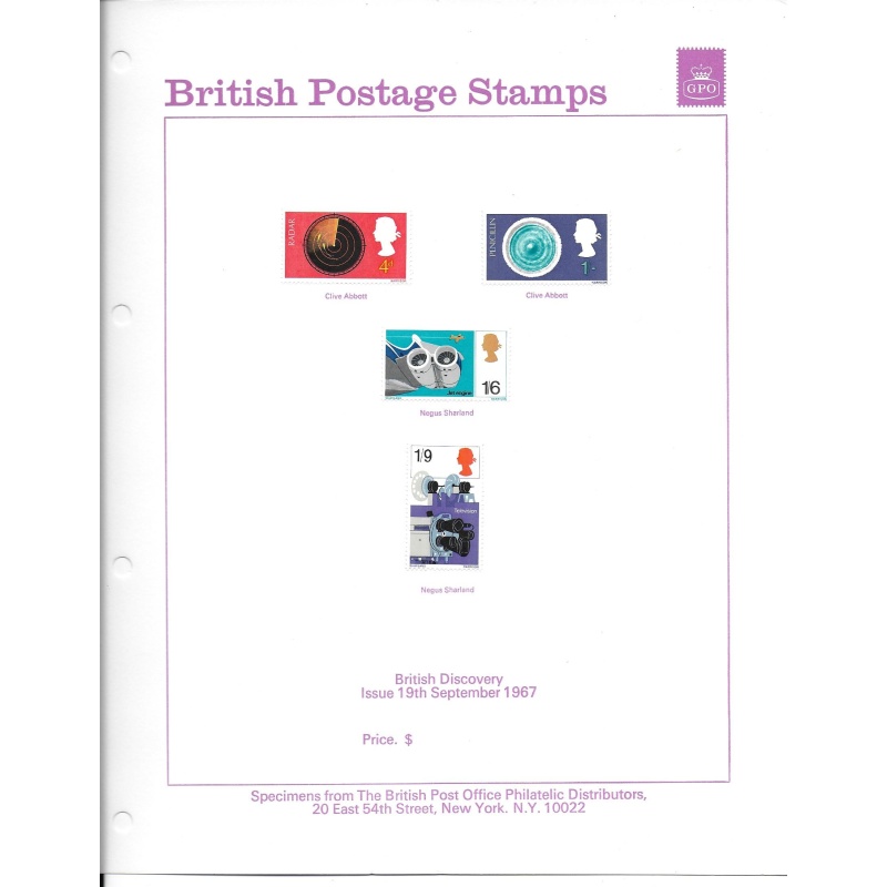 1967 Discovery & Invention. Set on GPO United States Publicity Card.