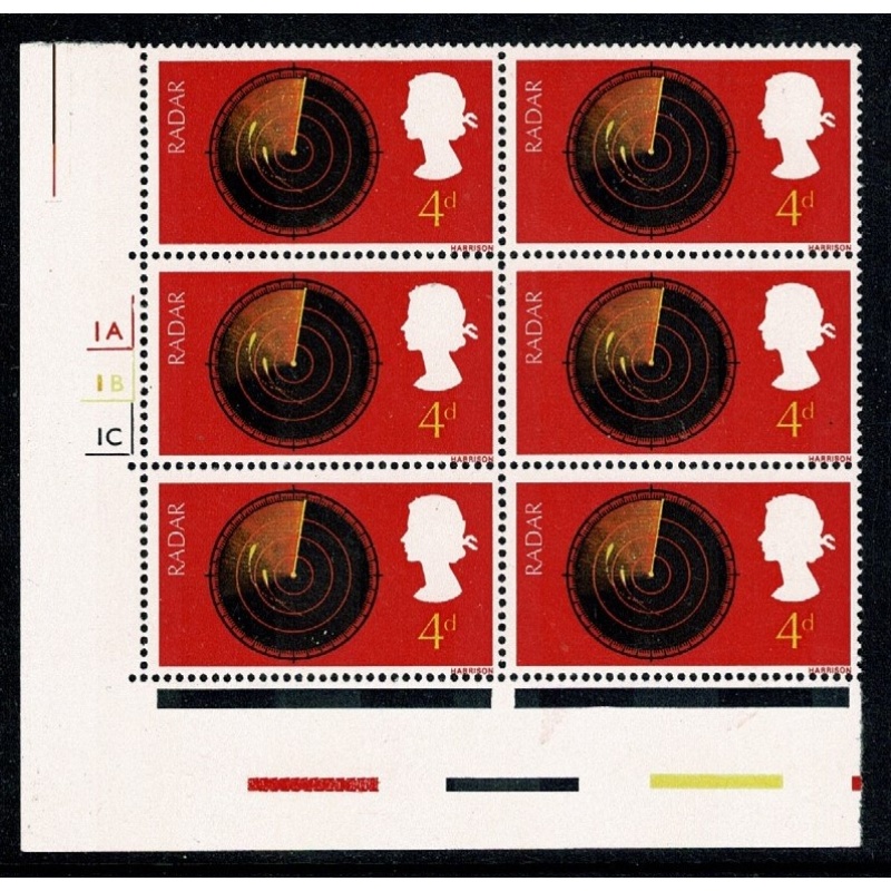 1967 Discovery & Invention 4d. Cyl. 1A 1B 1C no dot block of sixi. SG 752