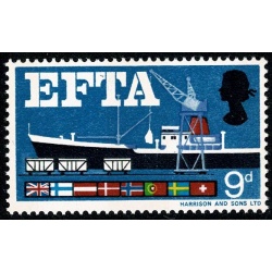 1967 E.F.T.A 9d (phos). Error  MISSING BROWN. SG.715pd