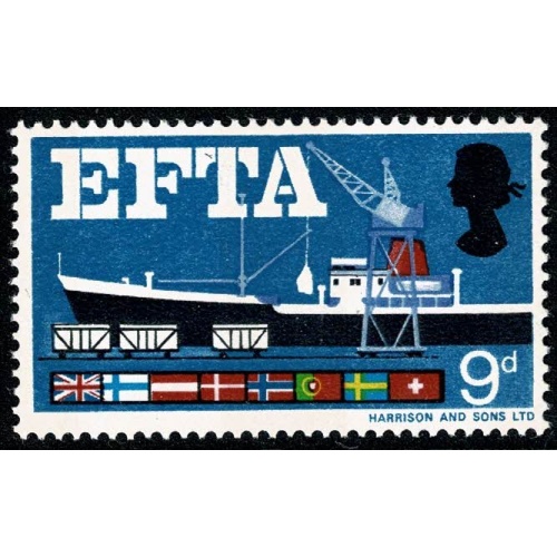 1967 E.F.T.A 9d (phos). Error  MISSING BROWN. SG.715pd