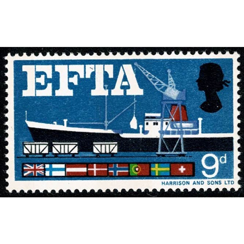 1967 E.F.T.A 9d (phos). Error  MISSING BROWN. SG.715pd