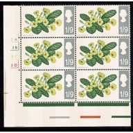 1967 Wild Flowers 9d (phos). Cylinder 2A 2B 2C 2D  no dot block of six SG 722p