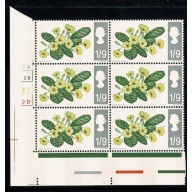 1967 Wild Flowers 9d (phos). Cylinder 2A 2B 2C 2D  no dot block of six SG 722p