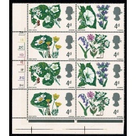 1967 Wild Flowers 4d (phos). Cylinder 3A 1B 2C 1D 1E 1F 2G 1H no dot block of eight SG 717-720